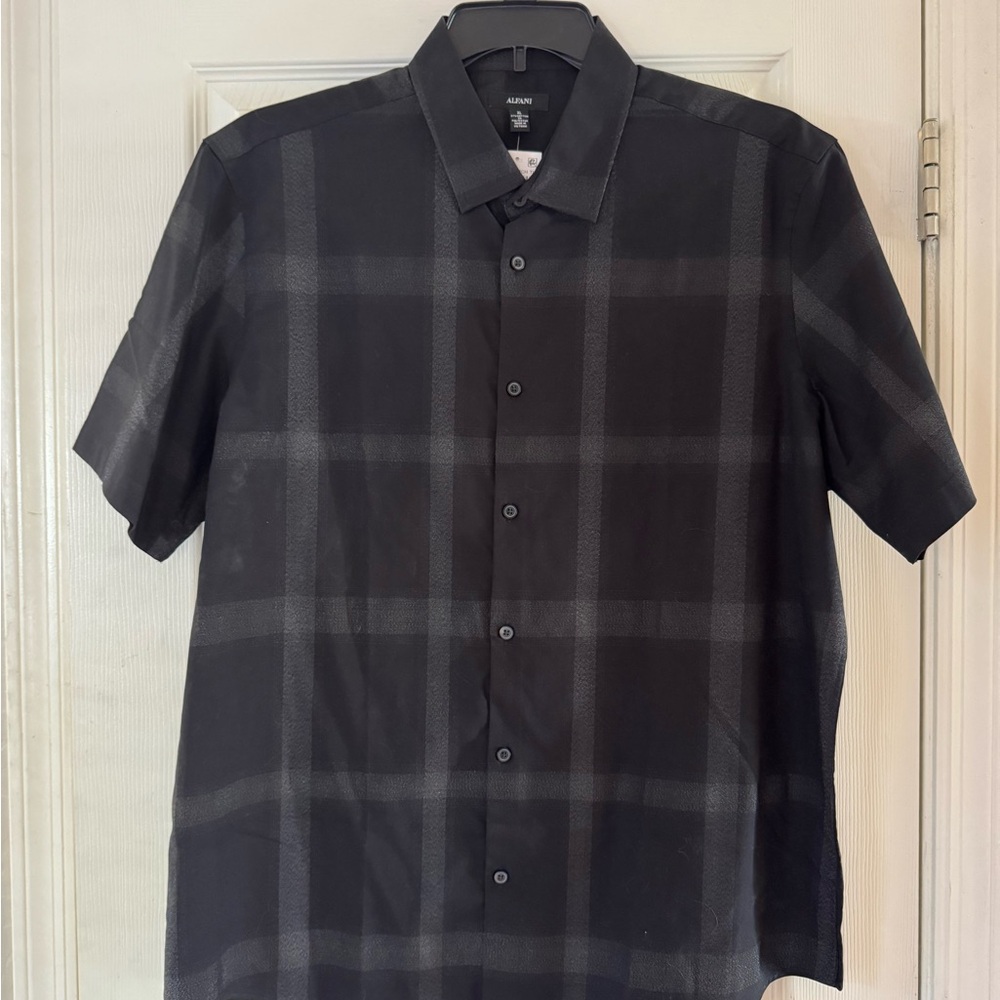 Alfani Men's Black and Silver Dressy Button-Down Shirt